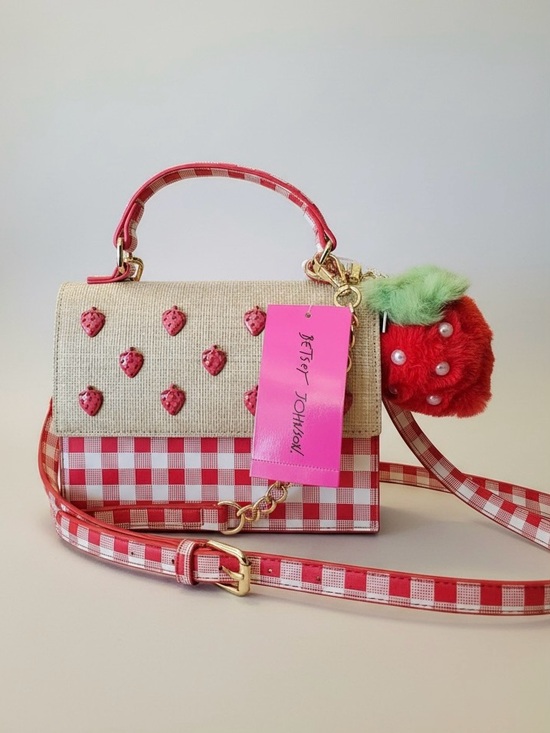 Betsey Johnson Handbags - Betsey Johnson “Mylo” Mini Crossbody with Strawberries and Charm